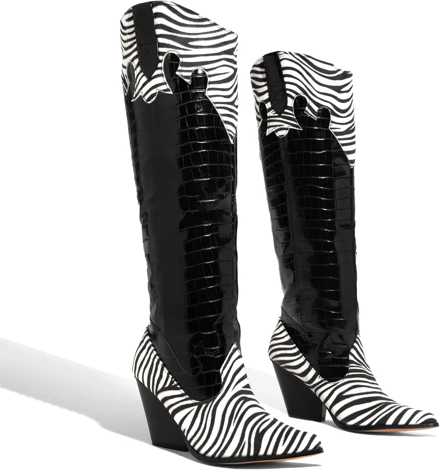 Yolkomo Western Cowgirl Boots for Women Wide Calf Low Heel Short Cowboy Boots