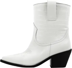 Yolkomo Western Cowgirl Boots for Women Wide Calf Low Heel Short Cowboy Boots