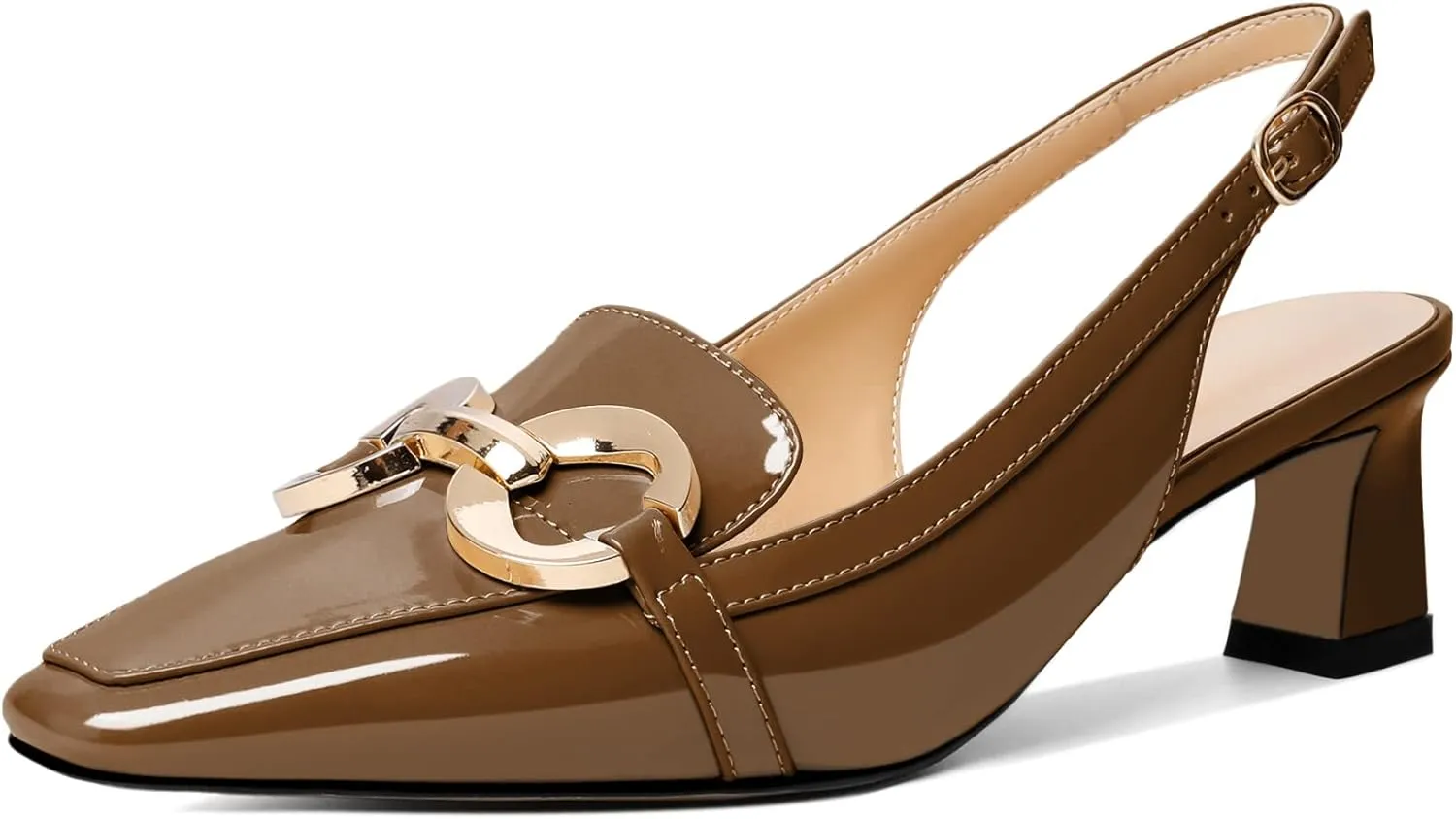 Zamikoo Women's Slingback Kitten Heels, Square Toe Loafers Low Heeled Sandals with Adjustable Buckle, Dress Shoes for Ladies Office Wedding Evening 2 Inch