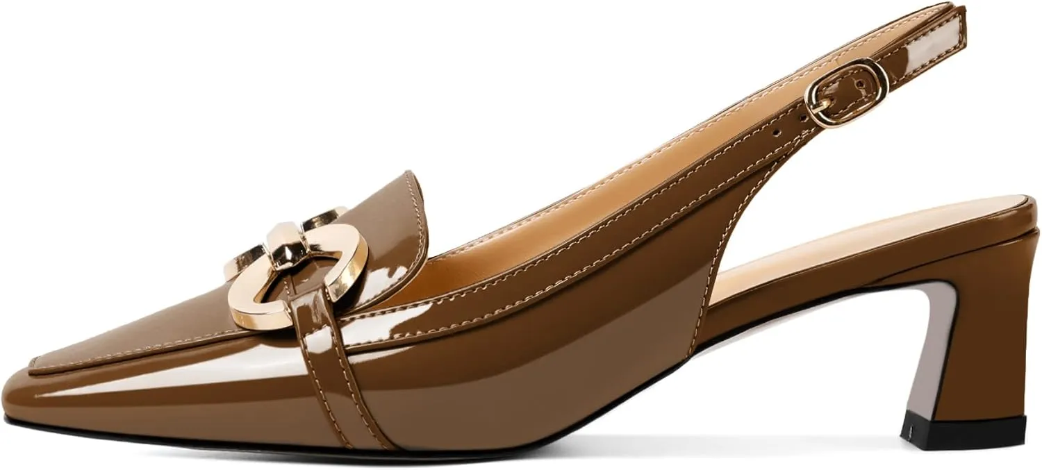 Zamikoo Women's Slingback Kitten Heels, Square Toe Loafers Low Heeled Sandals with Adjustable Buckle, Dress Shoes for Ladies Office Wedding Evening 2 Inch