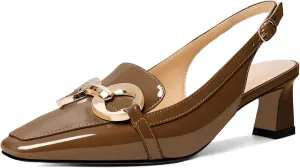 Zamikoo Women's Slingback Kitten Heels, Square Toe Loafers Low Heeled Sandals with Adjustable Buckle, Dress Shoes for Ladies Office Wedding Evening 2 Inch