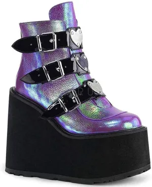 ZBYY Womens Platform Boots Buckle Strap Round Toe Chunky Platform Wedge Ankle Boots Party Thick Motorcycle Combat Boots