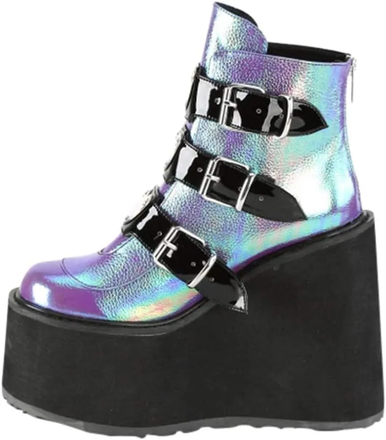 ZBYY Womens Platform Boots Buckle Strap Round Toe Chunky Platform Wedge Ankle Boots Party Thick Motorcycle Combat Boots