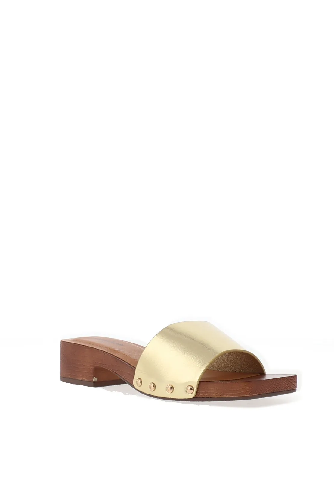 Zen Collection Metallic Chunky Low Heeled Mules, Gold