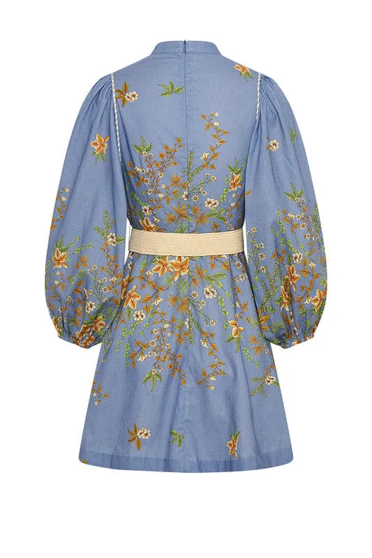 Zinnia Band Collar Mini Dress - Periwinkle