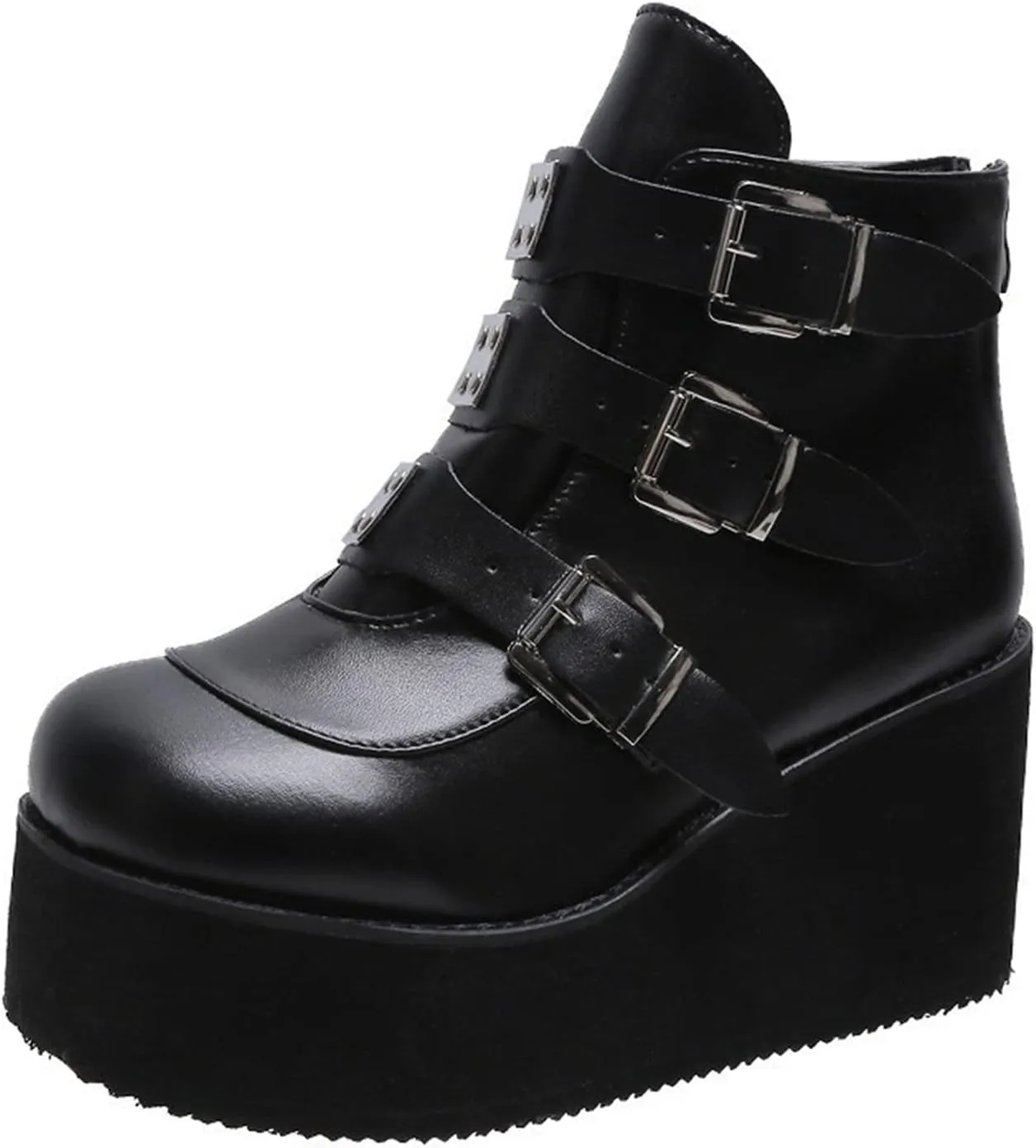 ZKXYFFS Womens Platform Chunky Ankle Boots Round Toe Buckle Zipper Thick Sole Punk Goth Booties Wedges Boots for Women
