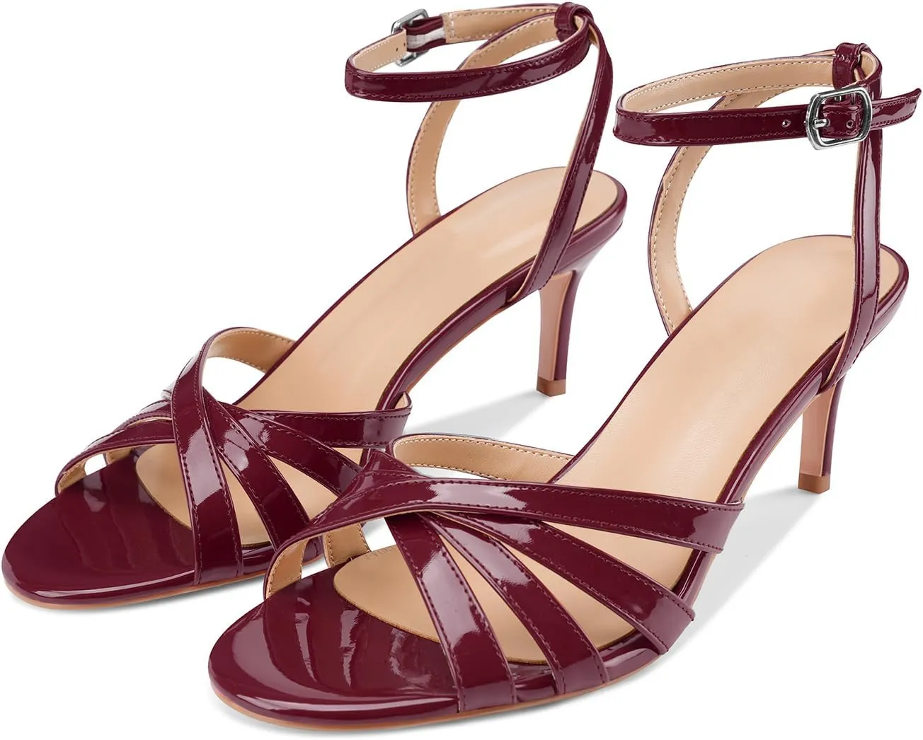 Z.Oufeier Womens’ Slingback Kitten Low Lace Up Heels Adjustable Ankle Strap Open Toe Sandals For Party Dress Wedding