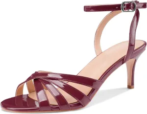 Z.Oufeier Womens’ Slingback Kitten Low Lace Up Heels Adjustable Ankle Strap Open Toe Sandals For Party Dress Wedding