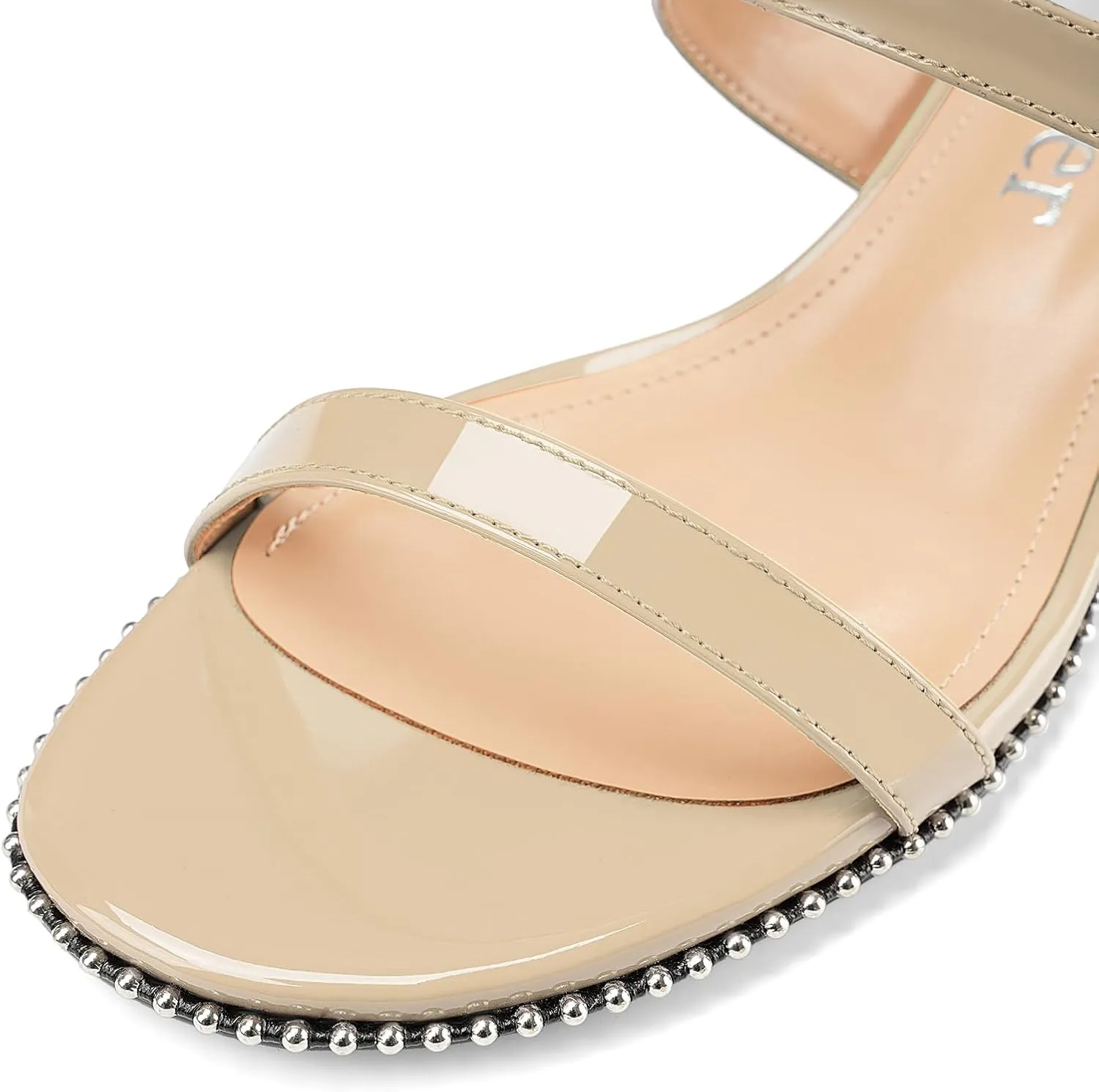 Z.Oufeier Women's Two Strap Low Kitten Heels Studded Sandals Open Toe Heeled Strappy Beaded Buckle Slip On Dressy Mules Shoes