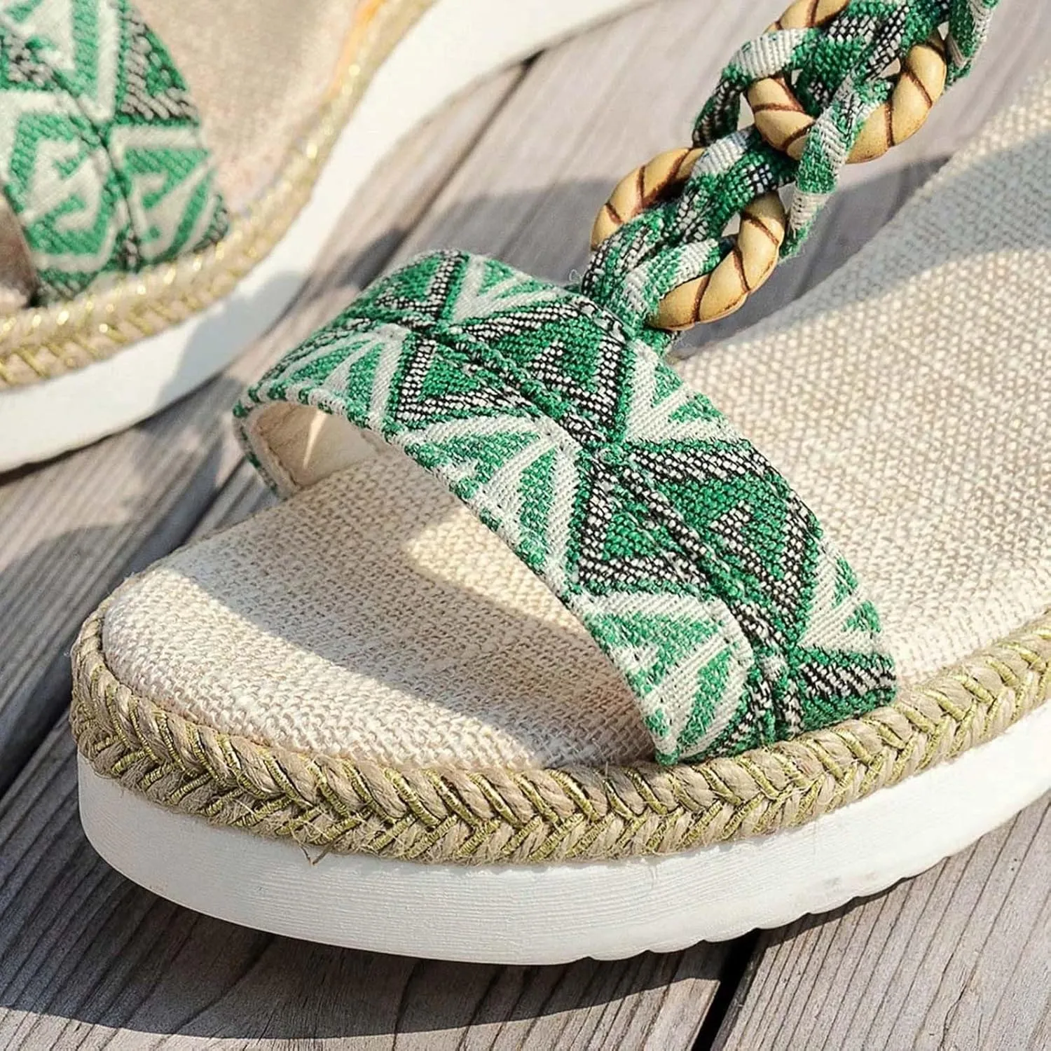 ZSpzx Espadrilles Boho Wedge Sandals for Women, Arch Support Open Toe Rhinestone Glitter Sparkly T-Strap Orthopedic Elastic Ankle Sandal Bohemian Dressy Shoes for Wedding Bridal Evening Cocktail
