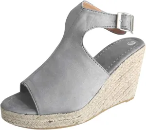ZSpzx Espadrilles Platform Wedge Sandals for Women Peep Toe Strappy Orthotic Hollow High Wedge Heels Sandal Summer Breathable Cushion Footbed Comfortable Dressy Cutout Caged Shoes for Daily Wear
