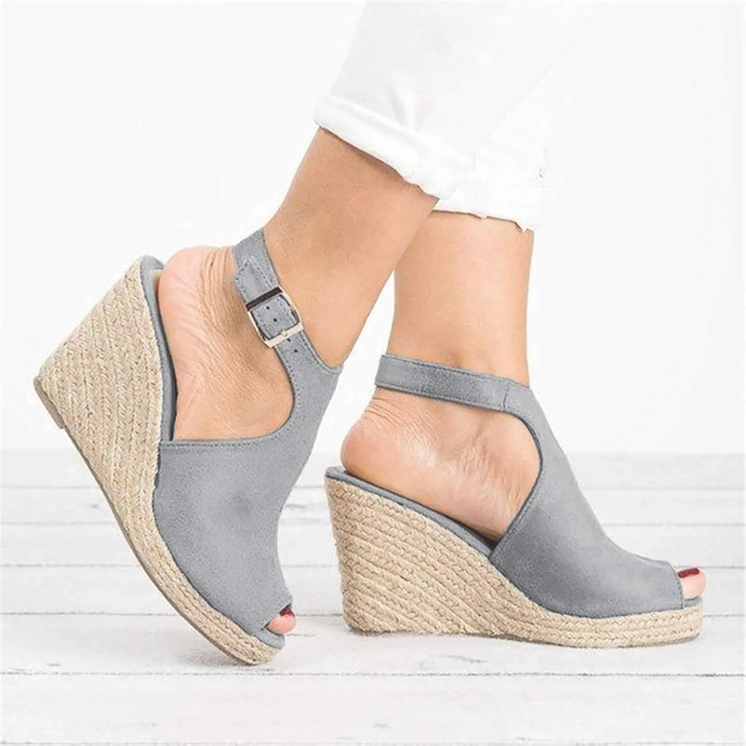 ZSpzx Espadrilles Platform Wedge Sandals for Women Peep Toe Strappy Orthotic Hollow High Wedge Heels Sandal Summer Breathable Cushion Footbed Comfortable Dressy Cutout Caged Shoes for Daily Wear