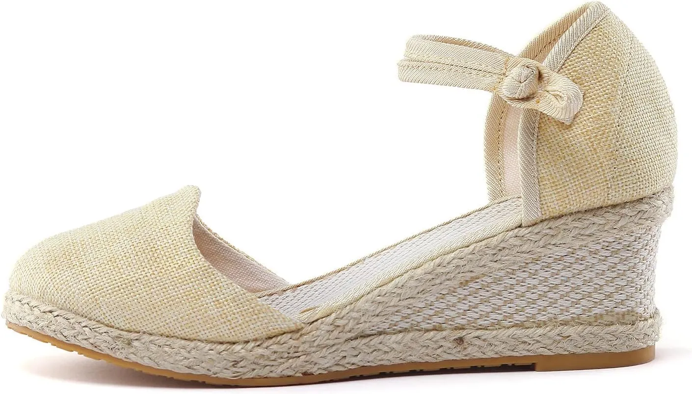 ZSpzx Espadrilles Wedge Sandals for Women,Closed Toe Orthopedic Backless Low Heel Sandal Ladies Arch Support Comfortable Strappy Shoes Cushion Footbed Slip On Casual Shoe for Outdoor Indoor