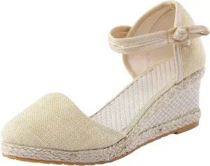 ZSpzx Espadrilles Wedge Sandals for Women,Closed Toe Orthopedic Backless Low Heel Sandal Ladies Arch Support Comfortable Strappy Shoes Cushion Footbed Slip On Casual Shoe for Outdoor Indoor