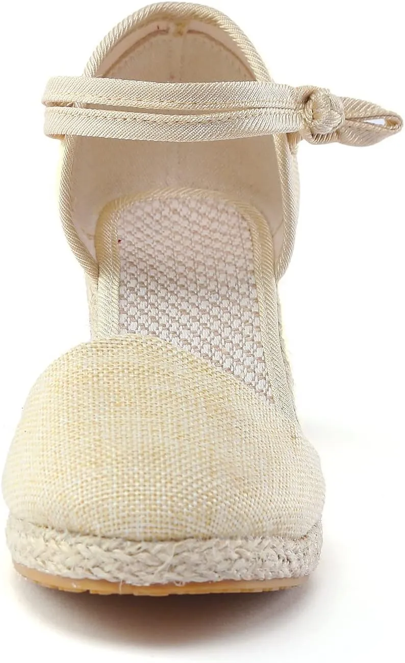ZSpzx Espadrilles Wedge Sandals for Women,Closed Toe Orthopedic Backless Low Heel Sandal Ladies Arch Support Comfortable Strappy Shoes Cushion Footbed Slip On Casual Shoe for Outdoor Indoor