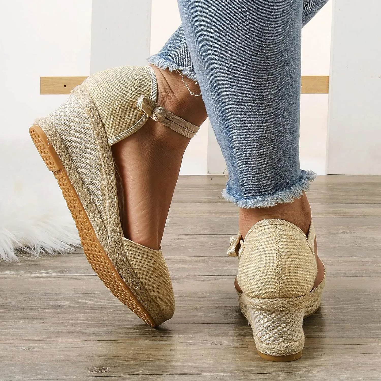 ZSpzx Espadrilles Wedge Sandals for Women,Closed Toe Orthopedic Backless Low Heel Sandal Ladies Arch Support Comfortable Strappy Shoes Cushion Footbed Slip On Casual Shoe for Outdoor Indoor