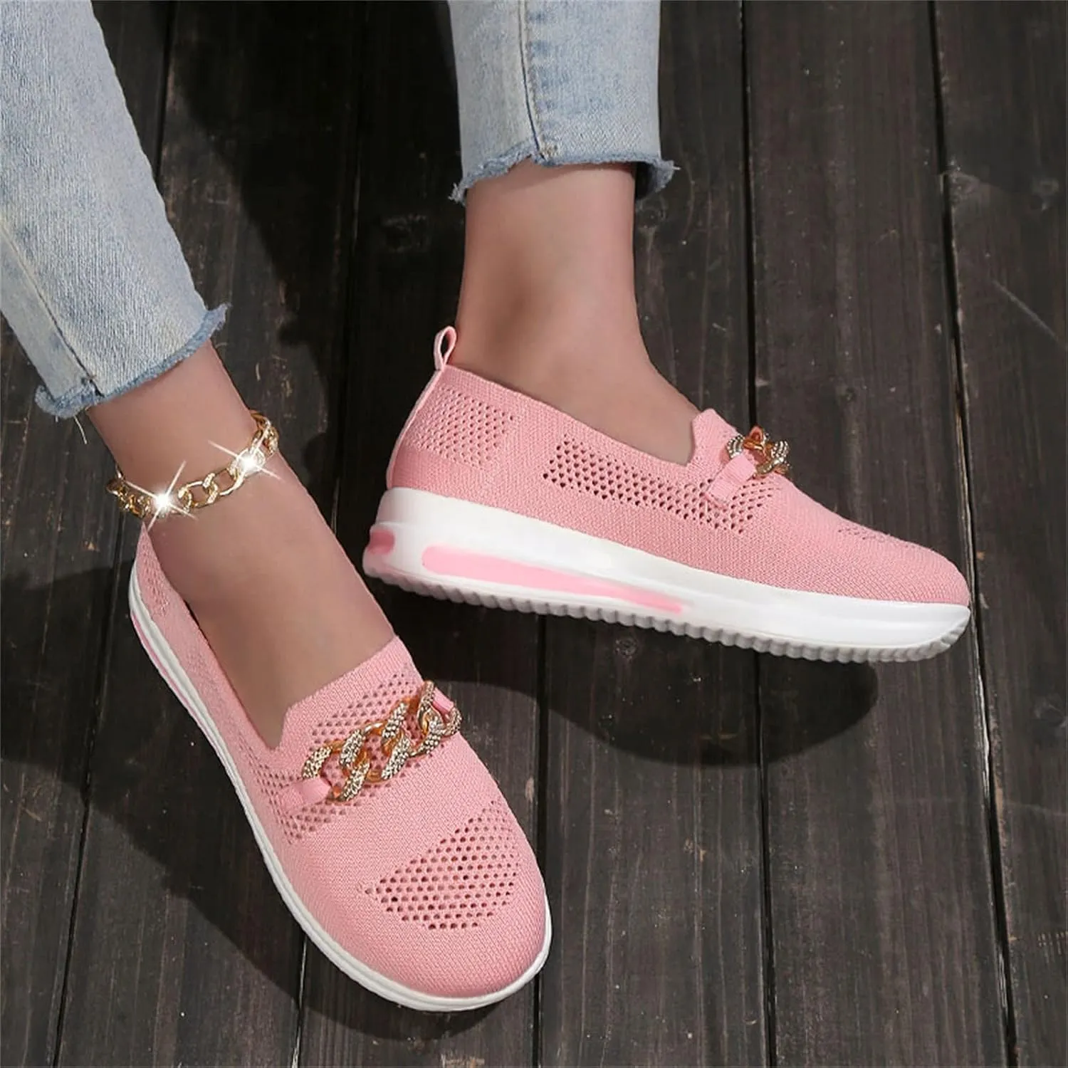 ZSpzx Loafers for Women Air Cushioned Mesh Flat Breathable Comfort Walking Sneakers Low Top Slip on Arch Support Casual Boat Shoes Elastic Athletic Shoe for Jogging Running Daily Wear