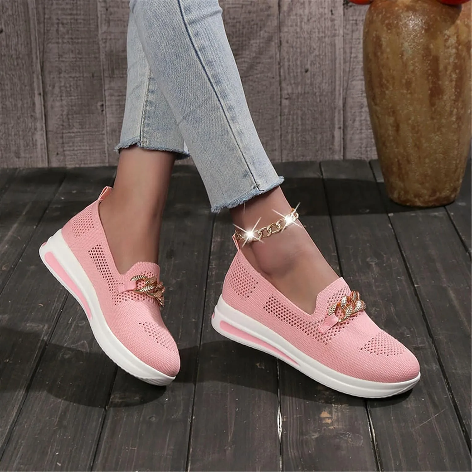 ZSpzx Loafers for Women Air Cushioned Mesh Flat Breathable Comfort Walking Sneakers Low Top Slip on Arch Support Casual Boat Shoes Elastic Athletic Shoe for Jogging Running Daily Wear