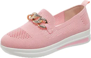 ZSpzx Loafers for Women Air Cushioned Mesh Flat Breathable Comfort Walking Sneakers Low Top Slip on Arch Support Casual Boat Shoes Elastic Athletic Shoe for Jogging Running Daily Wear