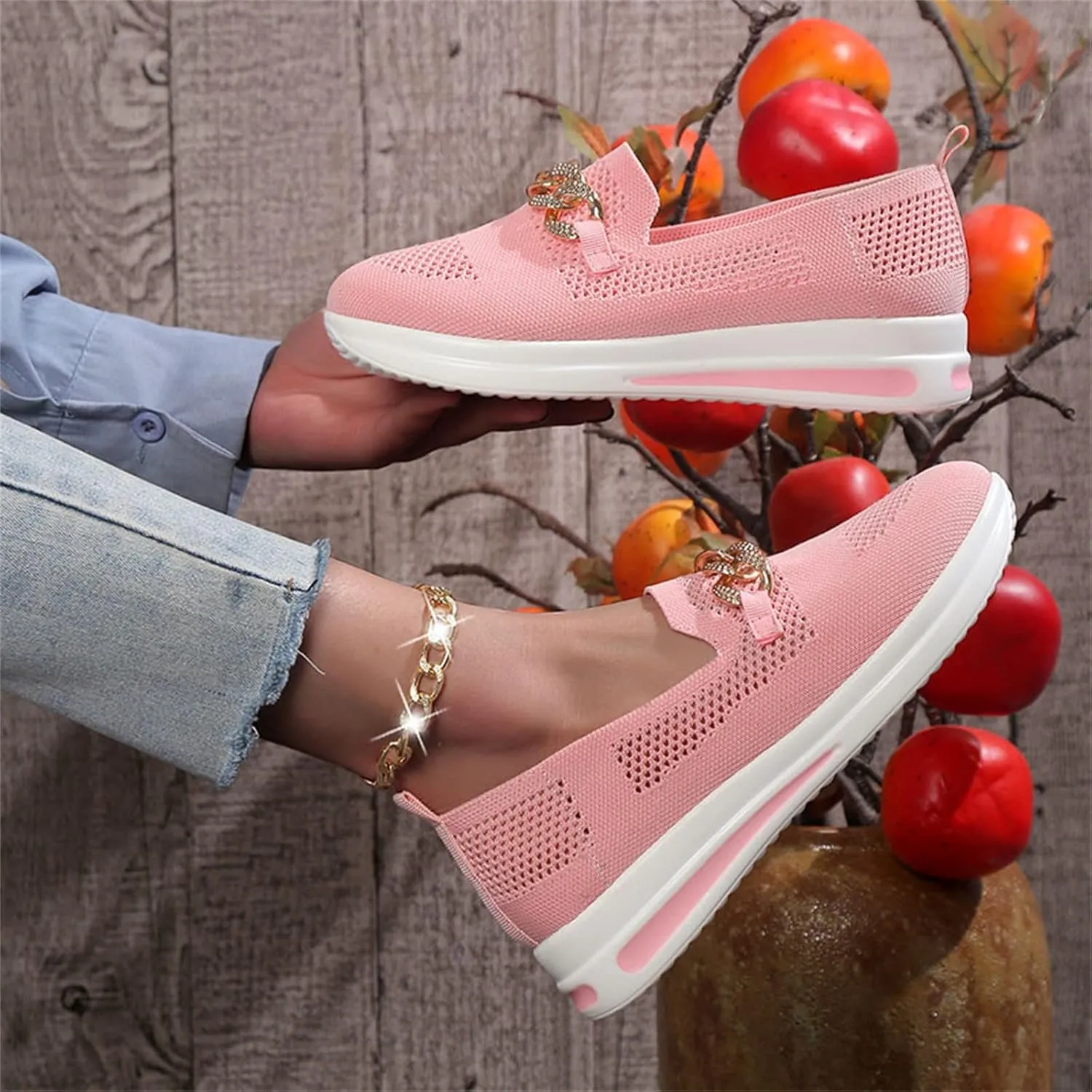ZSpzx Loafers for Women Air Cushioned Mesh Flat Breathable Comfort Walking Sneakers Low Top Slip on Arch Support Casual Boat Shoes Elastic Athletic Shoe for Jogging Running Daily Wear