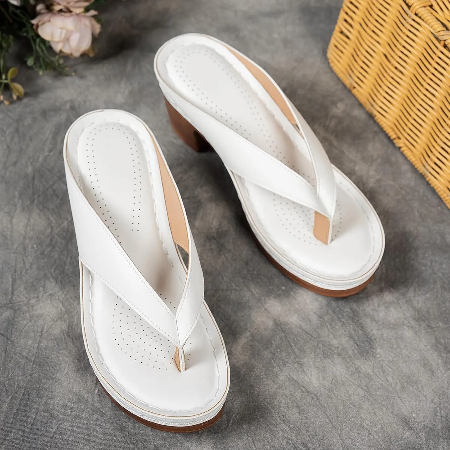 ZSpzx Women's Block Heels Sandals Slip On Clip Toe Flip Flops Chunky Backless Mules Recovery Orthopedic Sandal Summer Comfortable Cushion Footbed Casual Thongs for Walking Vacation Outdoor Indoor