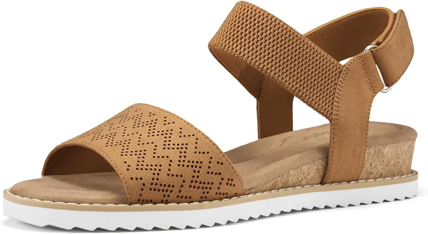 ZURIN Womens Comfortable Flat Sandals Open Toe Elastic Ankle Strap Low Wedge Sandals for Women Casual Dressy Summer