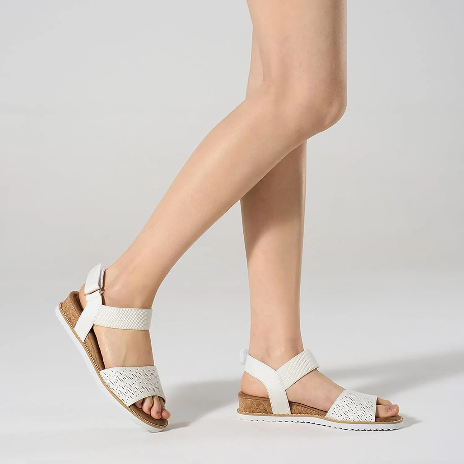 ZURIN Womens Comfortable Walking Sandals Open Toe Elastic Ankle Strap Short Flat Wedge Sandals for Women Dressy Summer