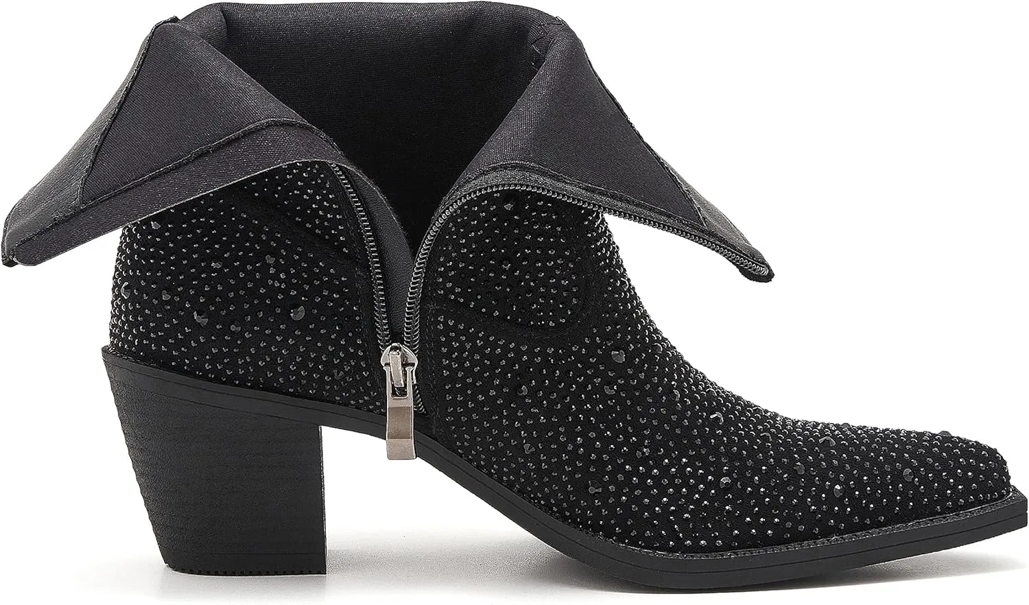ZXHYZLZ Women's Rhinestone Cowboy Boots Thick Root High Heel Pointed Toe Sparkling Cowgirl Boots
