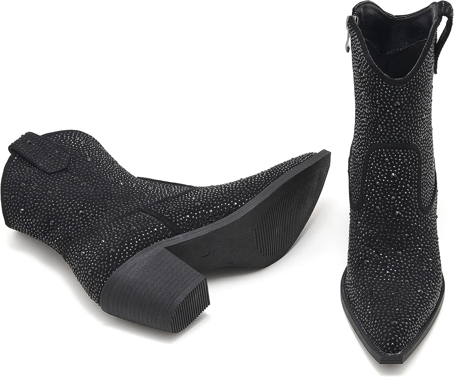 ZXHYZLZ Women's Rhinestone Cowboy Boots Thick Root High Heel Pointed Toe Sparkling Cowgirl Boots