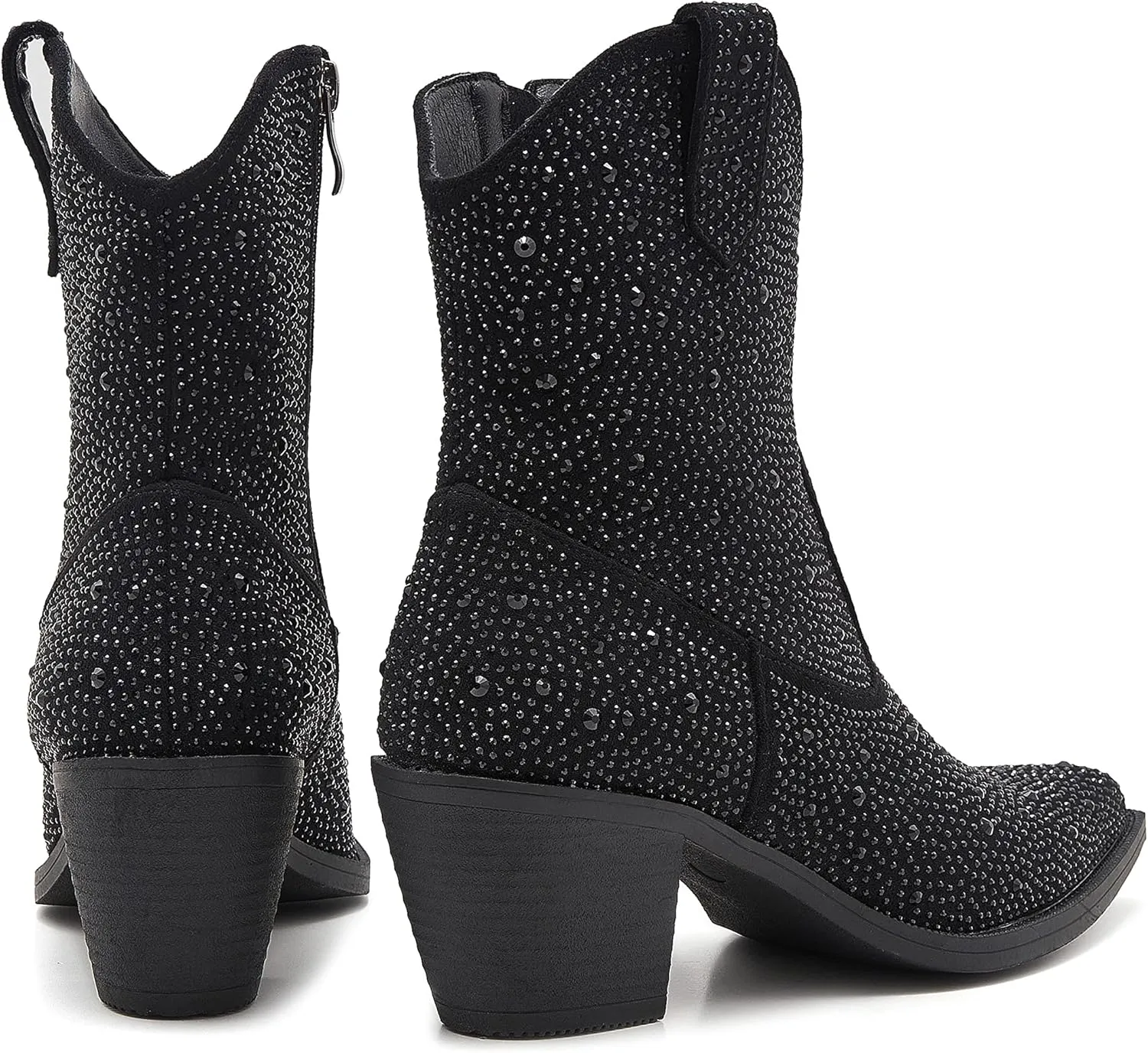 ZXHYZLZ Women's Rhinestone Cowboy Boots Thick Root High Heel Pointed Toe Sparkling Cowgirl Boots