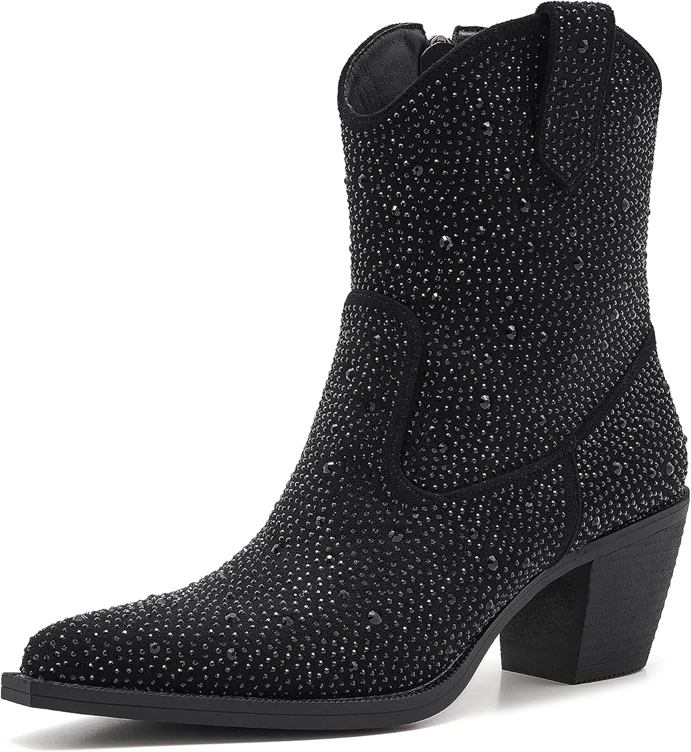ZXHYZLZ Women's Rhinestone Cowboy Boots Thick Root High Heel Pointed Toe Sparkling Cowgirl Boots